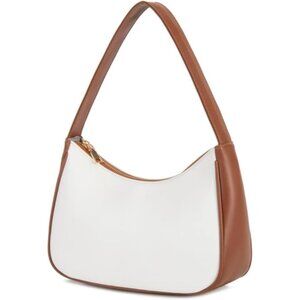 Women White Brown B Imported Polyester Leather Zipper Closure Mini Tote Handbag